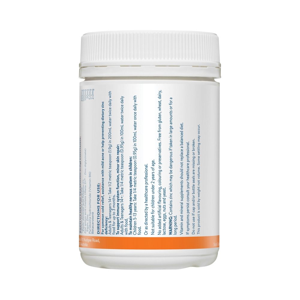 Ethical Nutrients Mega Zinc 40mg Vitamin C Raspberry 190g