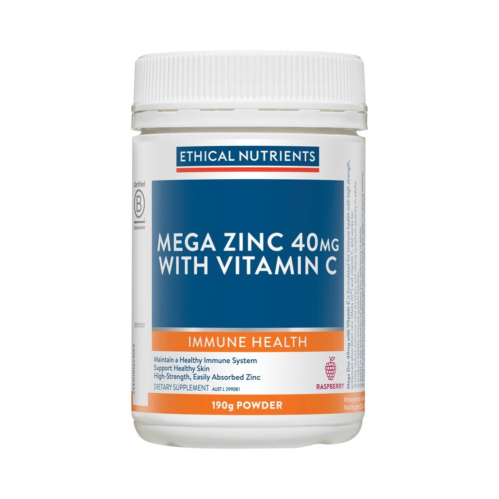 Ethical Nutrients Mega Zinc 40mg Vitamin C Raspberry 190g