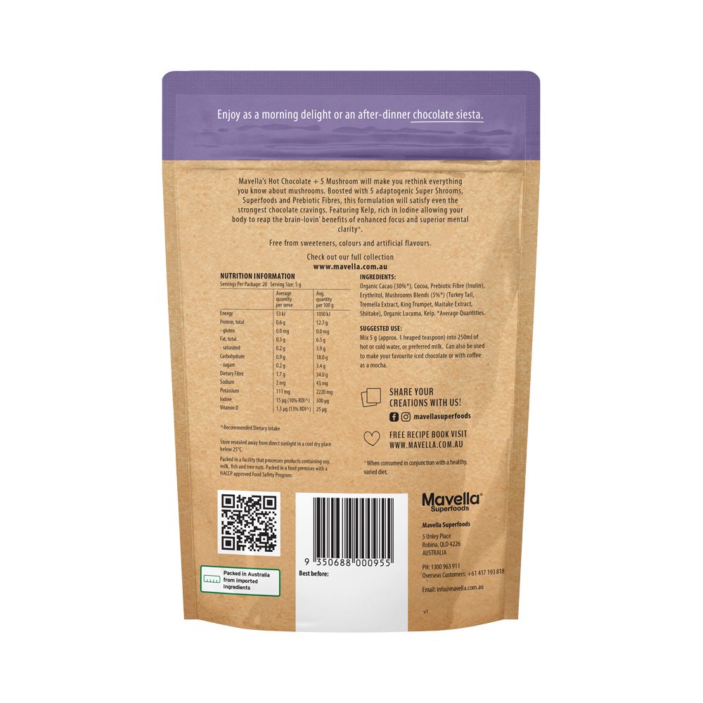 Mavella Superfoods Hot Chocolate + 5 Mushrooms 100g