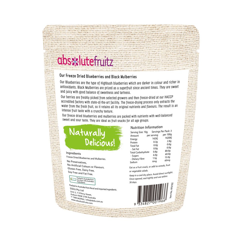 Absolute Fruitz Freeze Dried Blueberries & Mulberries 30g