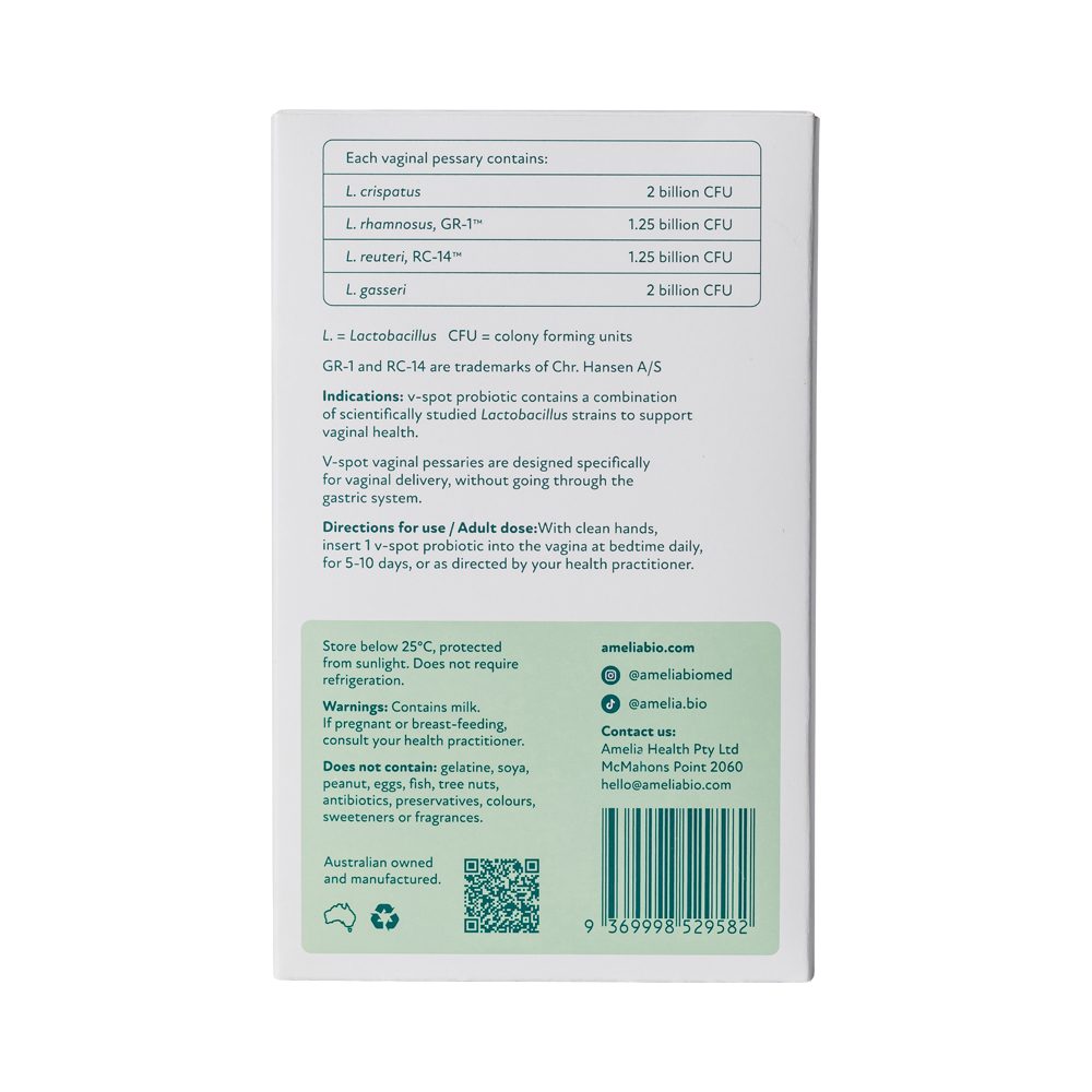 Amelia V-Spot Probiotic Vaginal Pessaries x 20 Pack