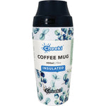 450ml Cheeki insulated coffee mug with a blue 3D watercolour design and black pop-up lid on a white background.