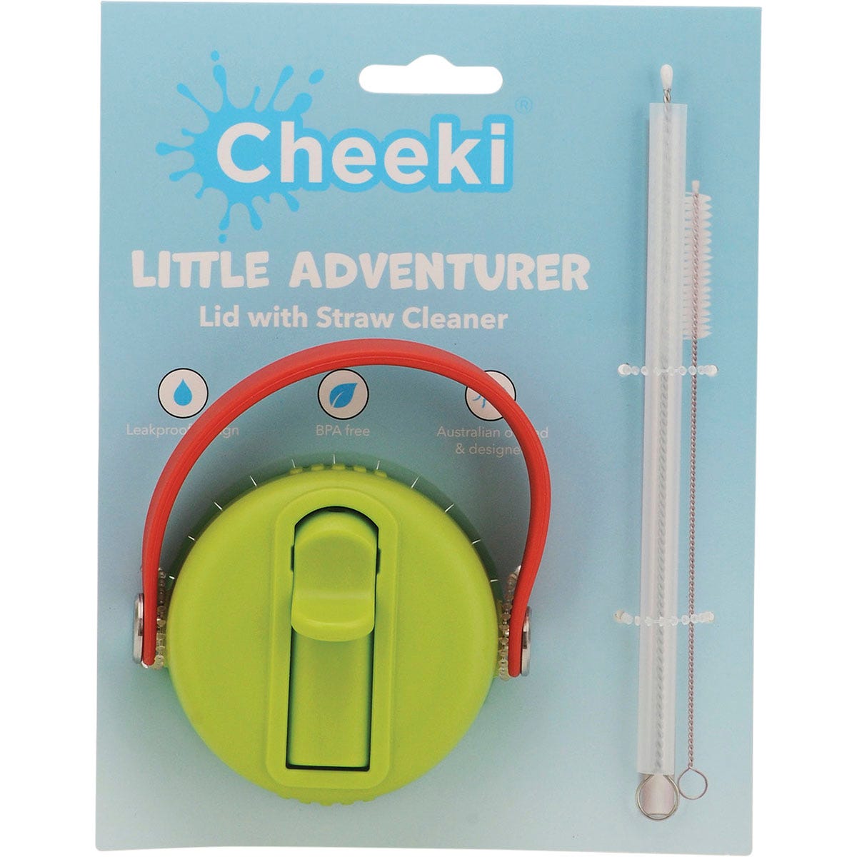 Red Cheeki Kids water bottle replacement lid with a ladybug design, featuring a flip-up spout and integrated straw.
