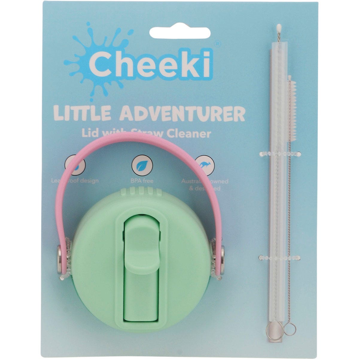 Cheeki Kids Bottle Replacement Lid in a pink mermaid design, featuring a leak-proof flip-top and easy-carry handle.