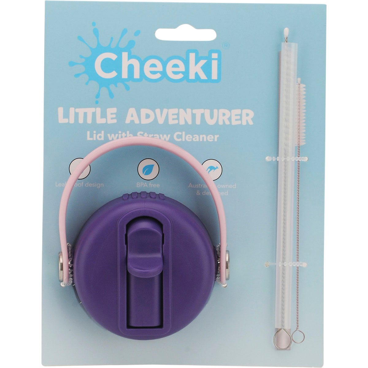 Pink unicorn themed leak-proof replacement lid for Cheeki kids water bottles with a flip-up sipping spout.