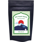 Chai Tea 100g 100% Organic Matcha Green Tea Powder resealable pouch on a white background.