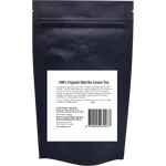Back of Chai Tea 100% Organic Matcha Green Tea Powder pouch with nutrition facts on a white background.