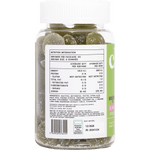 Left side of Chuu Strawberry Matcha Focus Gummies bottle showing nutrition facts and ingredients on a pink and green label.