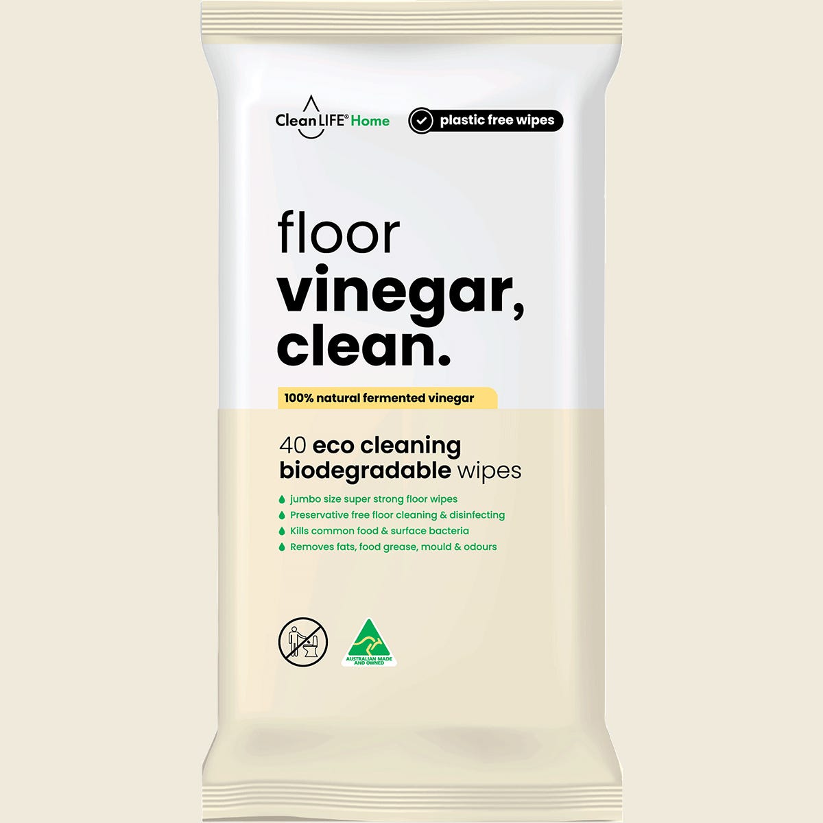 CleanLIFE Vinegar Clean Floor Plastic Free Wipes 40 Pack