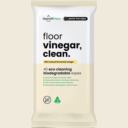 CleanLIFE Vinegar Clean Floor Plastic Free Wipes 40 Pack