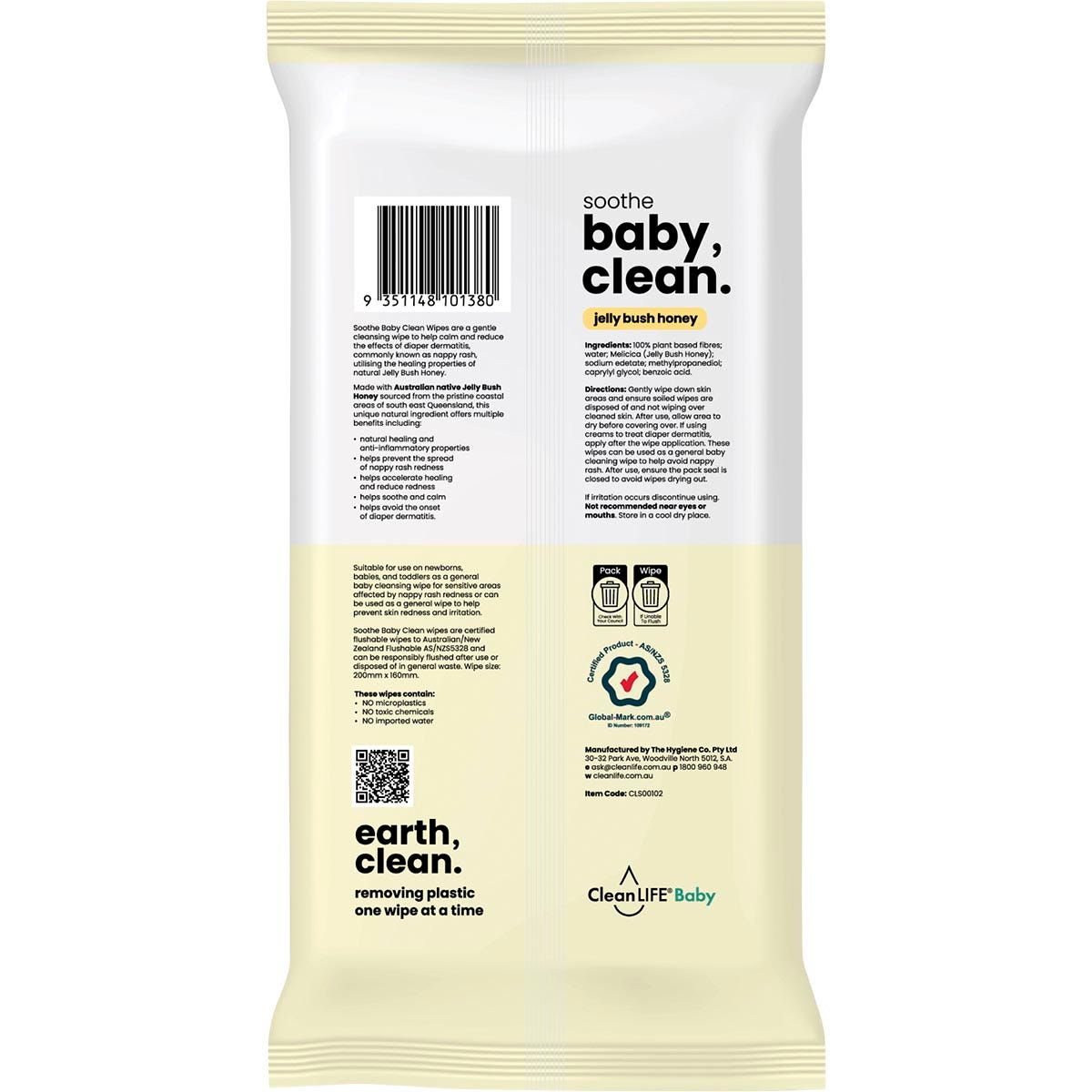 CleanLIFE Baby Clean Soothe Flushable Plastic Free Wipes 70 Pack