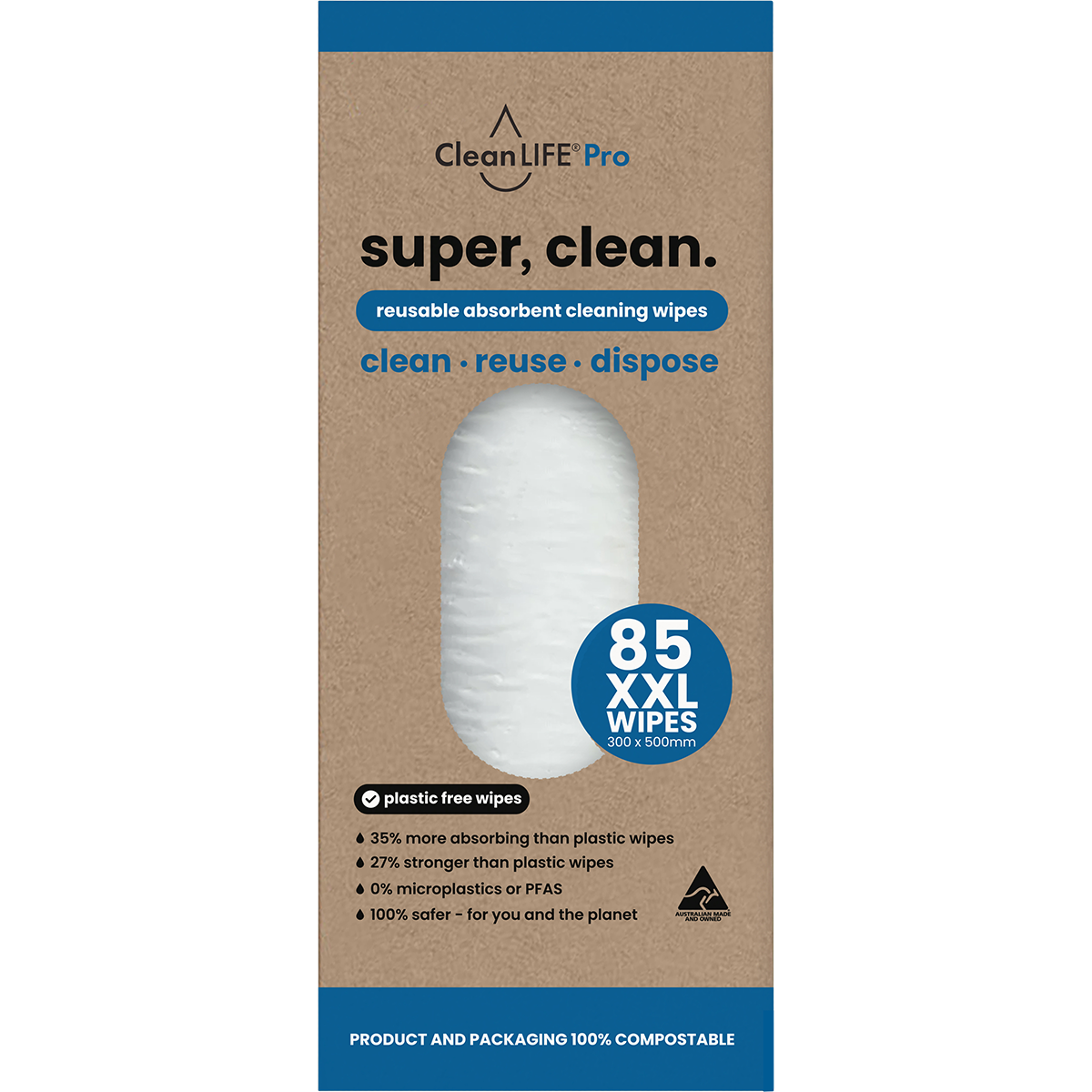 CleanLIFE Super Clean Reusable Absorbent Cleaning Wipes 85 Pack