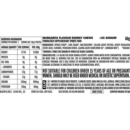 CLIF Bloks Energy Chews Margarita 150mg Sodium 60g (Pack of 18) Payless 4 Organics