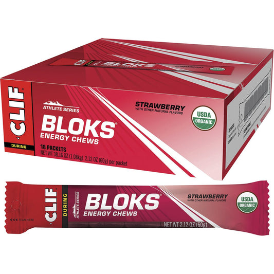 CLIF Bloks Energy Chews Strawberry 60g (Pack of 18) Payless 4 Organics