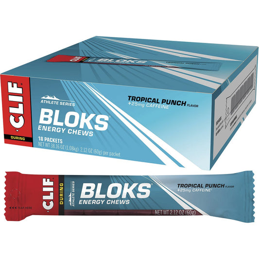 CLIF Bloks Energy Chews Tropical Punch 25mg Caffeine 60g (Pack of 18) Payless 4 Organics