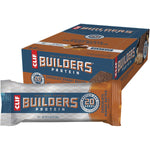 12-pack box of CLIF Builders Chocolate Peanut Butter protein bars, each with 20g of plant-based protein.