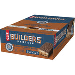 Back of CLIF Builders Chocolate Peanut Butter bar box showing nutrition facts, ingredients, and allergen information.