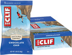 12-pack of CLIF Energy Bar Chocolate Chip 68g with a single wrapped bar and chocolate chip illustrations.