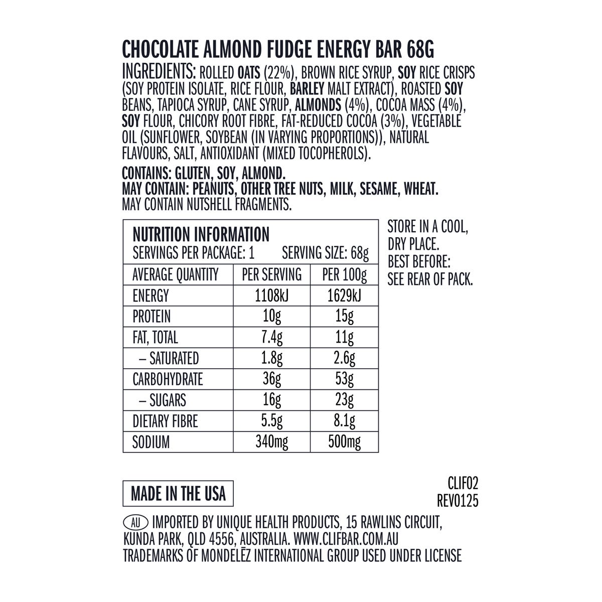 CLIF Energy Bar Chocolate Almond Fudge 68g (Pack of 12)