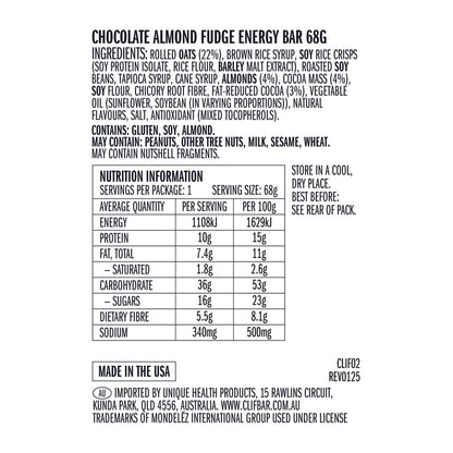 CLIF Energy Bar Chocolate Almond Fudge 68g (Pack of 12)