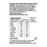Nutrition information panel for CLIF Bar Chocolate Chip Peanut Crunch showing ingredients and nutritional facts.