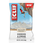 68g Clif Energy Bar Cookies & Creme in blue and white wrapper with a mountain climber logo.
