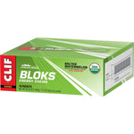 Display box of 18 CLIF Bloks Salted Watermelon energy chew sleeves with 100mg sodium per serving.