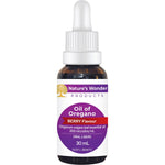 30ml bottle of Cayenne Nature's Wonder Oil of Oregano Berry Flavour with a dropper lid and botanical label.