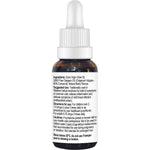 Back label of 30ml Oil of Oregano Berry Flavour bottle with ingredients, directions for use, and product details.