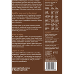 Back of Power Super Foods 1kg Cacao Powder bag showing nutrition facts, benefits, and organic certifications.