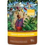 250g bag of Power Super Foods Certified Organic Raw Cacao Butter Buttons on a white background.