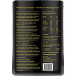 Back of the Power Super Foods Cacao Gold Powder 1kg bag showing nutritional facts and product details.
