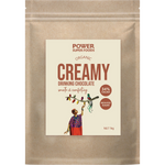 1kg bag of Power Super Foods Creamy Drinking Chocolate with a blue label and organic cacao illustrations.