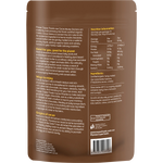 Back of 80g Power Super Foods Cacao Butter Buttons bag showing nutrition facts, usage tips, and organic certification.