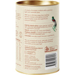 Back of Power Super Foods Creamy Drinking Chocolate tub showing nutritional information and directions for use.