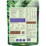 Back of a 400g tub of Power Super Foods Real Plant Protein Choc Maca, showing ingredients and nutritional information.