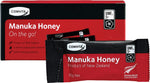 Comvita Manuka Honey UMF 5+ On The Go box and individual 10g sachets against a white background.