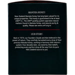Left side of Comvita Manuka Honey UMF 5+ box highlighting daily vitality benefits and wellness uses.
