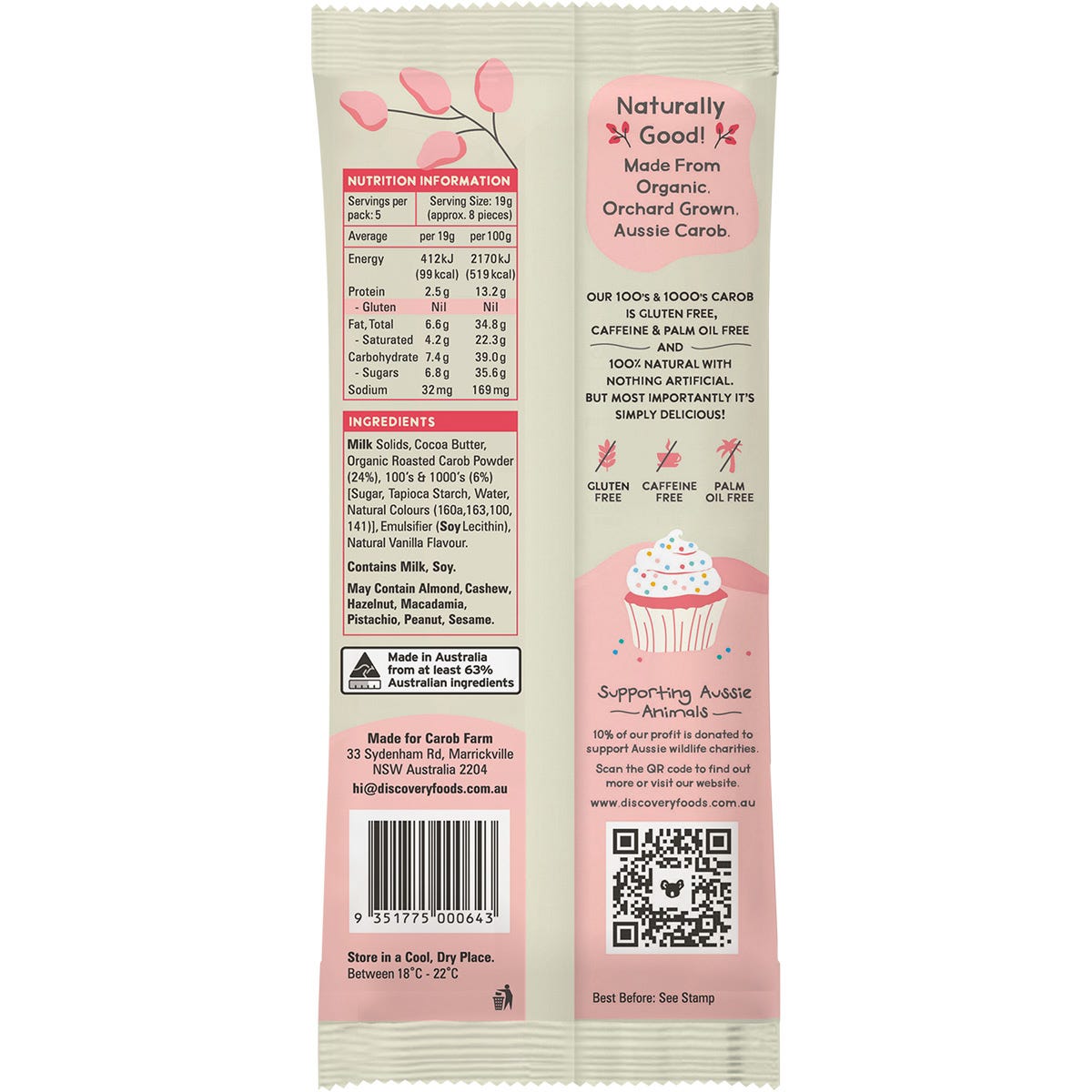 Carob Farm Carob Block 100's & 1000's 95g (Pack of 12) Payless 4 Organics