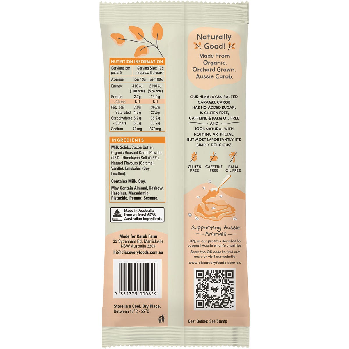 Carob Farm Carob Block Salted Caramel 95g (Pack of 12) Payless 4 Organics