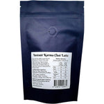 150g tub of Instant Karma Organic Chai Latte showing the back label with ingredients and nutritional information.
