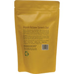 Back of Organic Rainbow Turmeric Chai 100g pack showing ingredients and directions on a white background.