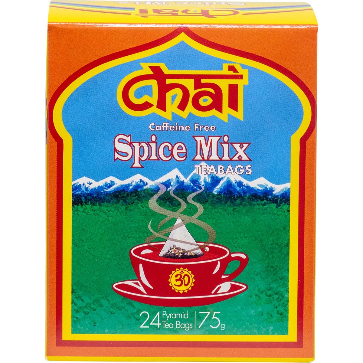 Box of 24 Chai Tea Spice Mix tea bags featuring chunky spices like ginger, cinnamon, and cardamom.