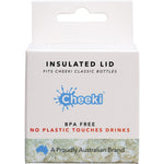 Stainless steel Cheeki Classic replacement lid with a black rubber carry handle and leak-proof silicone seal.