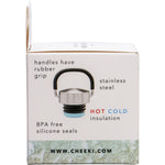 Stainless steel Cheeki Classic replacement lid with a black rubber carry handle and leak-proof silicone seal.