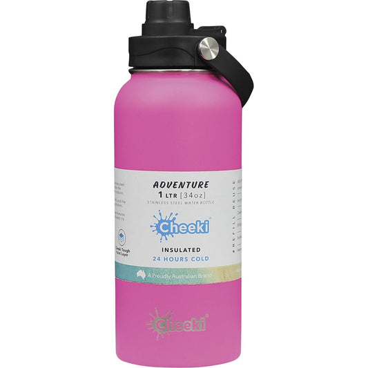 Cheeki Insulated Adventure Stainless Steel Bottle Magenta 1L Payless 4 Organics