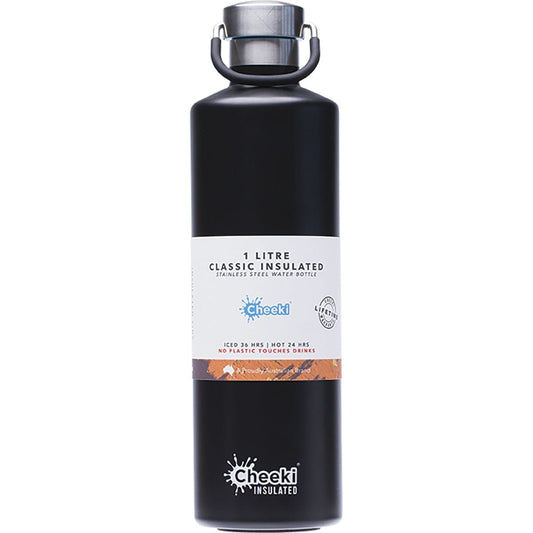 Cheeki Stainless Steel Bottle Insulated Matte Black 1L Payless 4 Organics
