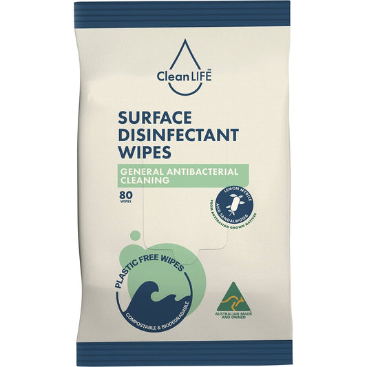 CleanLIFE Disinfectant Plastic Free Wipes General Cleaning 80 Pack Payless 4 Organics