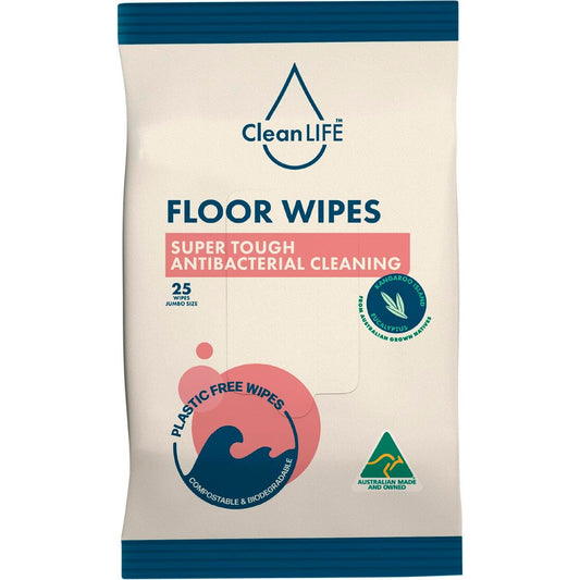 CleanLIFE Floor Plastic Free Wipes Antibacterial Cleaning 25 Pack Payless 4 Organics