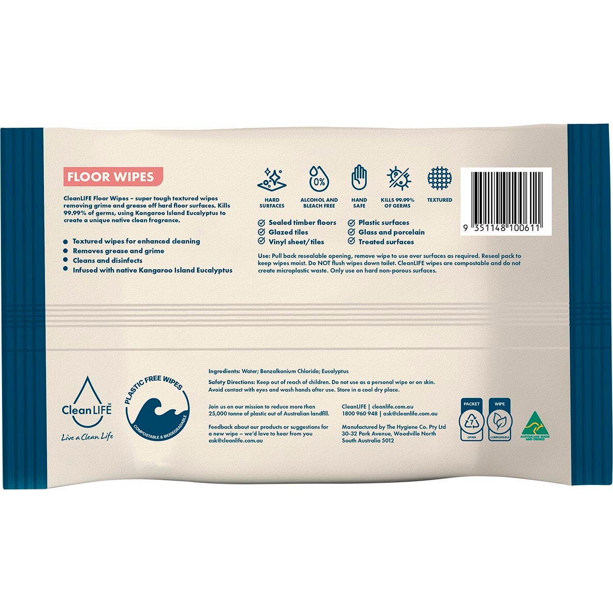 CleanLIFE Floor Plastic Free Wipes Antibacterial Cleaning 25 Pack Payless 4 Organics